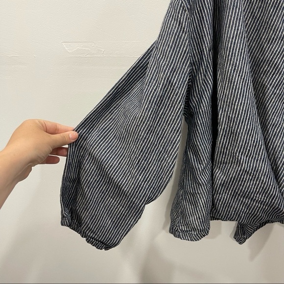 Alternative Button Front Oversized Tie-Front Stripe Top Oversized Lagenlook M - Picture 6 of 13